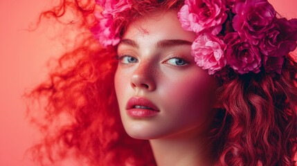 Naklejka premium Portrait of a woman with red hair and floral crown