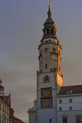 Old Town Hall tower in the evening light, Görlitz, Oberlausitz, Saxony, Germany, Europe