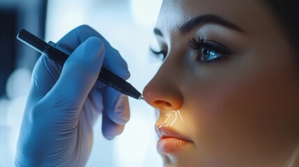 Cosmetic procedure taking place in a clinic with a clinician preparing to enhance facial features