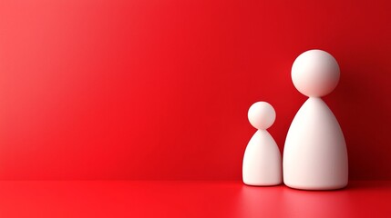Abstract white ceramic figures on red background
