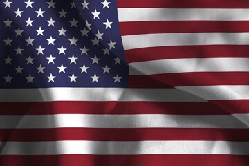 Close-up of the American flag with detailed stars and stripes on fabric, United States Flag