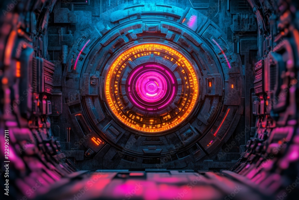 Poster futuristic design circle interface. hud element. sci-fi target indicator. ai-enhanced screen surface