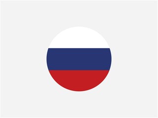 Circular design inspired by the flag of Russia with horizontal stripes of white, blue, and red