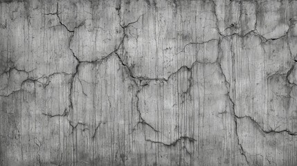 Obraz premium Weathered gray concrete wall with prominent cracks and distressed texture, AI generated