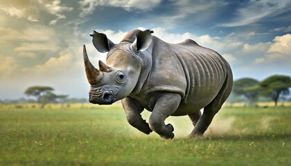 Fototapeta premium AI generated, animal, animals, mammal, mammals, biotope, habitat, one, individual, foraging, wildlife, rhinoceros, white rhinoceros (Ceratotherium simum), white-lipped rhinoceros, white rhino