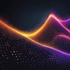 Obraz premium Vibrant abstract digital art with glowing pink and yellow light waves against a dark background, Fire Particles, AI generated