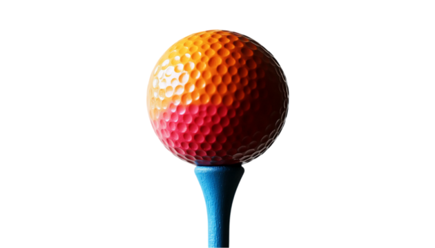 Close Up of a Colorful Golf Ball on a Blue Tee Against a Black B