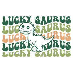 Fun and Playful St. Patrick's Day Typography Design with Adorable Dinosaur, and Joyful Expression