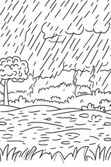 Obraz premium Rainy Day Landscape Drawing . Children coloring page
