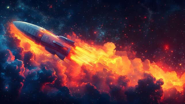 Fleet of spaceships engaging in battle with vivid cosmic visuals, flat vector and papercut style, 8K high resolution with copy space