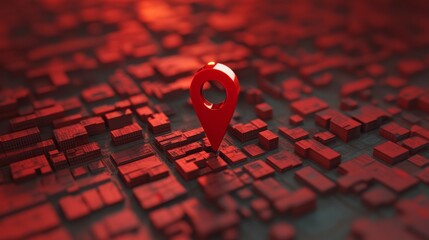 Location marker stands out in a vibrant red on a detailed map of an urban area at night