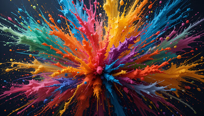 Exploding splashes of vibrant colors creating a chaotic, yet harmonious composition