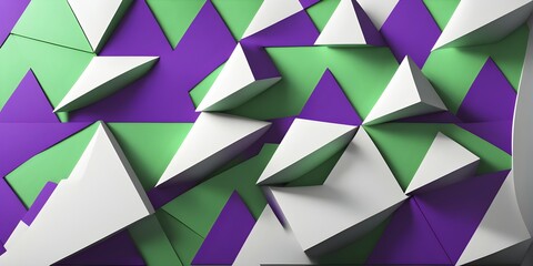 Obraz premium Illustration of abstract art composed of overlapping triangles in green and purple colors, AI generated
