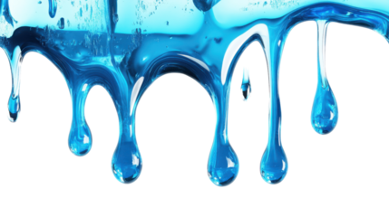 Vibrant blue liquid dripping on transparent background. Transparent background