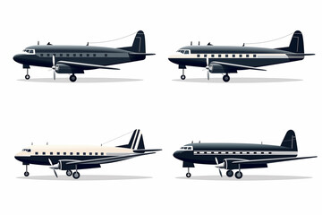 Minimalist illustration of vintage airplanes on a white background. Image created with AI