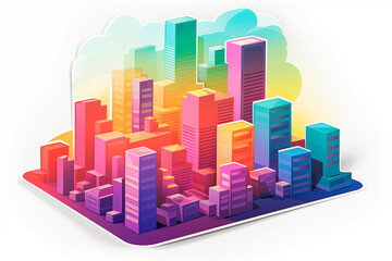 Obraz premium Illustration of a city with multicolored buildings on a white background. Image created with AI