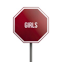 Girls, red sign isolated on white background