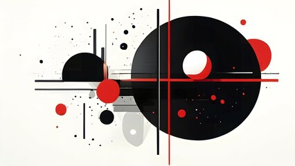 Obraz premium Minimalist illustration featuring abstract geometric shapes with red color accent symbolizing fun and ease, AI generated