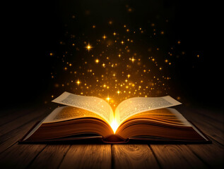 Open Book Glowing with Warm Golden Light and Magical Halo Effect Perfect for Fantasy, Creative Photography, and Mystical Visual Storytelling