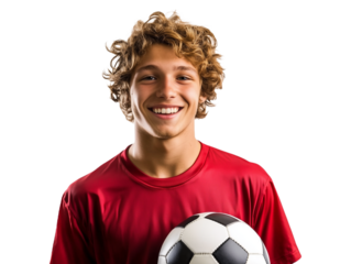 smiling soccer player on a transparent background