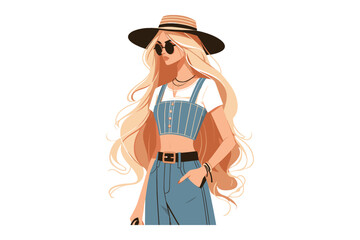 flat vector illustration of a fashion Model girl  isolated on white background