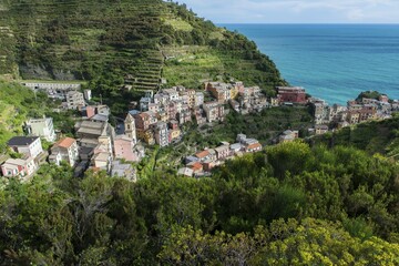 Fototapeta premium Fishing village Manarola, Cinque Terre, UNESCO World Heritage Site, Italian Riviera, Liguria, Levante, Italy, Europe