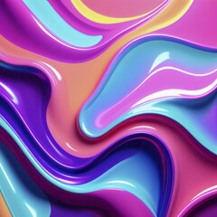 Flowing abstract shapes with vibrant waves in colors such as pink, blue, and orange creating a glossy 3D effect, AI generated