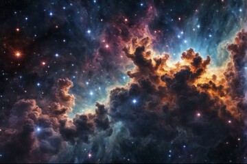 A colorful space nebula with cloud-like formations and scattered stars, AI generated
