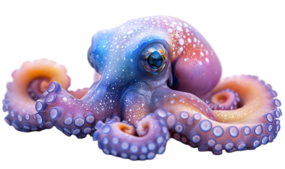 Close Up Of A Small Colorful Octopus On Black Background