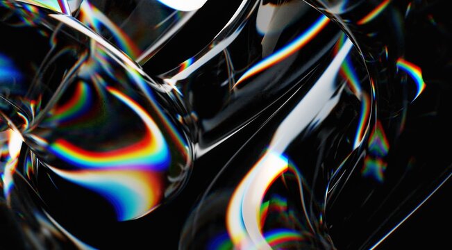 Glossy Black Abstract with Iridescent Light Reflections