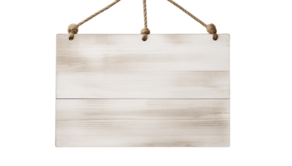 White wooden sign hanging isolated on transparent background