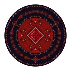 Decorative round Palestinian Tatreez design element over white background, vector illustration