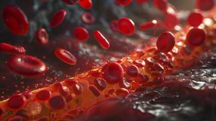 Microscopic view of red blood cells with a dynamic, glowing orange background, ai generated, AI generated