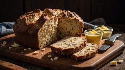 Irish Soda Bread with Butter on a Chopping Board