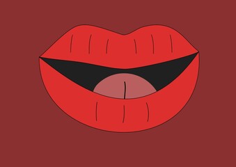 Open mouth, red background, illustration