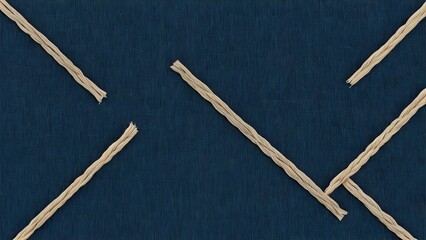 Abstract background of beige twisted rope on dark blue textured surface.  Elegant and stylish design.
