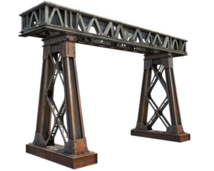 railway bridge with towering metal beams showcases impressive industrial design and structure. rusted elements add character to this architectural marvel