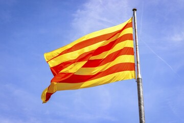 Catalan flag waving in the wind, Barcelona, Catalonia, Spain, Europe
