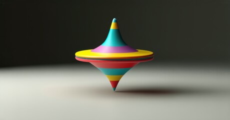 Spinning top wobbling unsteadily before collapsing, vibrant striped colors reflecting motion, symbolizing instability, fleeting balance, and the delicate nature of control