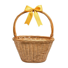 woven basket with yellow ribbon, perfect for gifts or decorations. This charming basket adds touch of warmth and style to any occasion