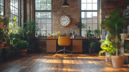 Bright coworking space featuring innovative tools and stylish furnishings, 8K high resolution with copy space