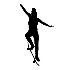 woman jumping on skateboard black silhouette vector