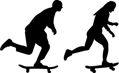 man and woman skateboarding vector