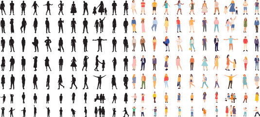 people in different poses set black silhouette vector