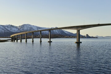 Fototapeta premium Bridge over the Langøysund in Stokmarknes, Island Hadseløya, Nordland, Vesteralen, Norway, Europe