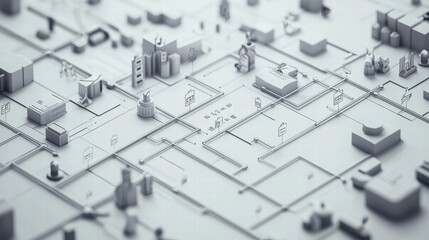Abstract cityscape with 3D geometric shapes and urban layout design