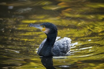 Great cormorant (Phalacrocorax carbo), floats in water, Baden-Württemberg, Germany, Europe