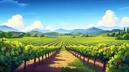 Naklejka premium A scenic vineyard with rows of grapes stretching toward the horizon. picture