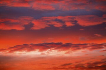 Red cloud sky at sunset, sunset, Schleswig-Holstein, Germany, Europe