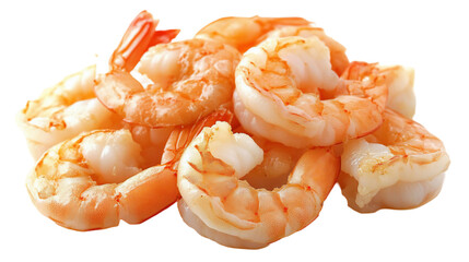 Close Up of Cooked Pink Shrimp Pile on White Background